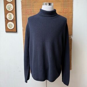 Buck Mason Turtleneck XL Sweater Ribbed Cashmere Cotton Navy Knit